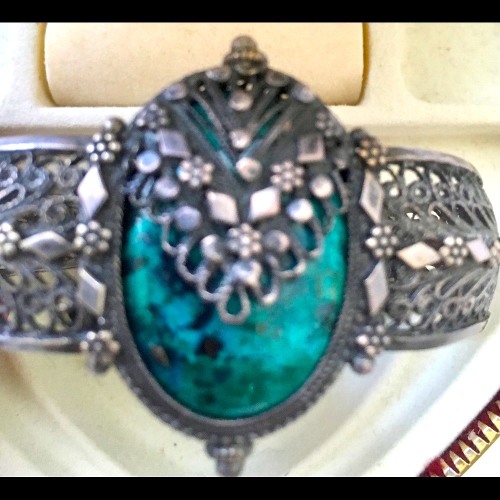 Cuff bracelet Vintage Silver bracelet w Turquoise - Picture 2 of 5